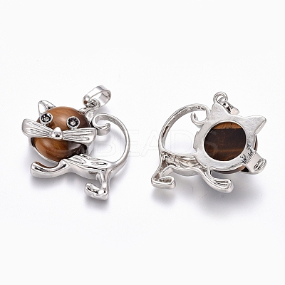 Natural Tiger Eye Kitten Pendants G-J386-C08-1