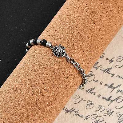 304 Stainless Steel Skull Link Bracelets BJEW-F486-03P-1
