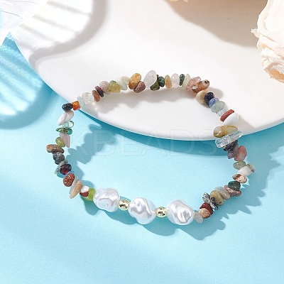 Natural Mixed Gemstone Chips Bead Stretch Bracelets for Women BJEW-JB13237-1