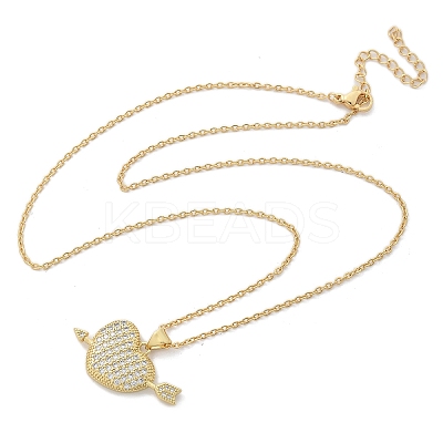 Brass Micro Pave Clear Cubic Zirconia Arrow Heart Pendant Necklaces for Women NJEW-M088-01G-03-1