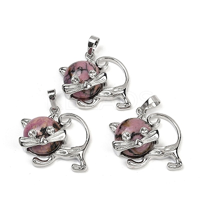 Natural Hypersthene Kitten Pendants G-J386-C17-13-1