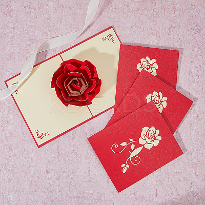 Rectangle 3D Rose Pop Up Paper Greeting Card FIND-WH0152-117-1
