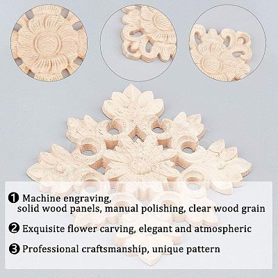 Natural Solid Wood Carved Onlay Applique Craft WOOD-WH0101-59-1
