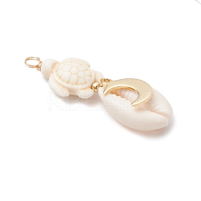 4Pcs 4 Styles Natural Cowrie Shell & Dyed Synthetic Turquoise Turtle Copper Wire Wrapped Pendants PALLOY-JF04035-02-1