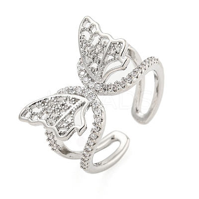 304 Stainless Steel Cubic Zirconia Open Cuff Ring for Women LS-RJEW-S406-05P-01-1