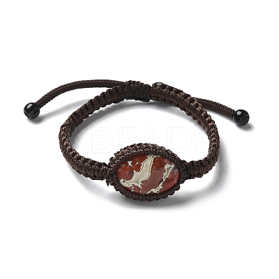 Adjustable Oval Natural Red Jasper Braided Bead Bracelets BJEW-H626-02-13-1