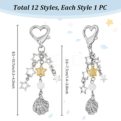 12Pcs 12 Styles Sea Animals Acrylic & Alloy Star Pendant Decoration HJEW-PH01951-1