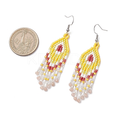 Natural Sunstone Rhombus Dangle Earrings EJEW-MZ00567-07-1