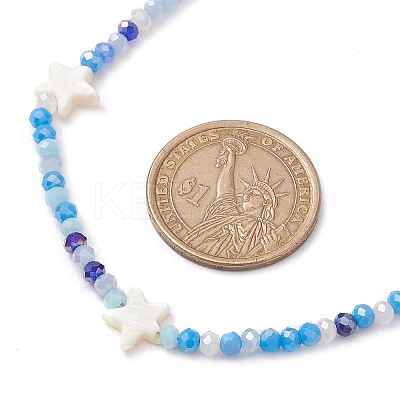 2Pcs 2 Color Glass & Natural Shell Star Beaded Necklaces Set NJEW-JN04646-01-1