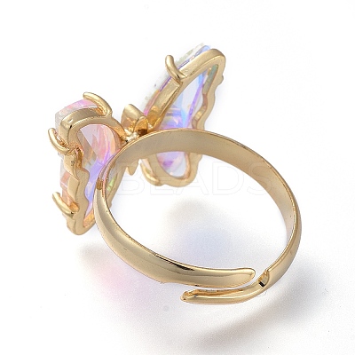 Adjustable Brass Glass Finger Rings LS-RJEW-P148-A01-12-1