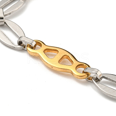 Ion Plating(IP) Two Tone 201 Stainless Steel Oval Link Chain Bracelet BJEW-B078-08GP-1