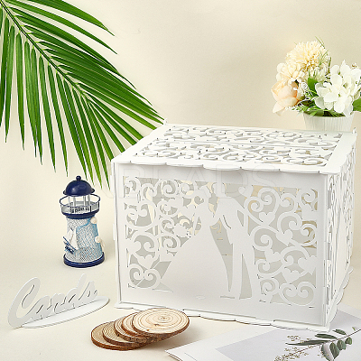 Wood Wedding Money Box Holder with Sign DJEW-WH20011-001B-1