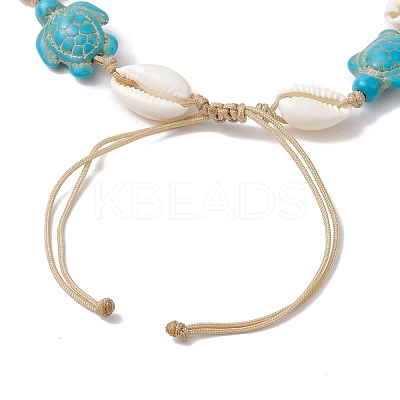 Natural Mixed Cowrie Shell with Synthetic Turquoise Beaded Anklets AJEW-AN00596-02-1