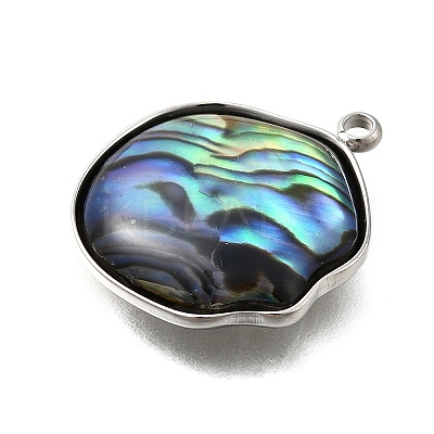 304 Stainless Steel Pave Natural Paua Shell Pendants STAS-Z125-01H-P-1