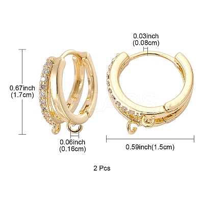 Brass Micro Pave Clear Cubic Zirconia Hoop Earring Findings ZIRC-YW0001-10G-1