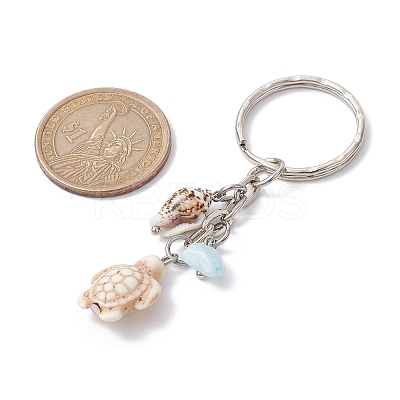 Synthetic Turquoise & Shell Pendant Keychain KEYC-JKC00654-1