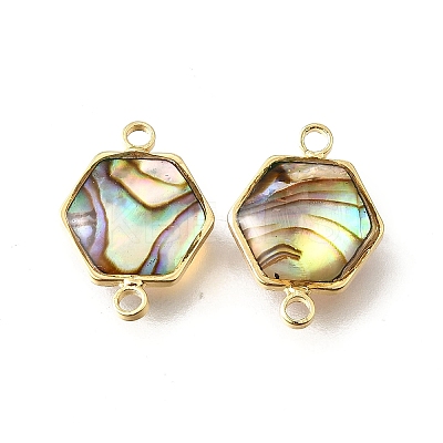 Brass Pave Natural Paua Shell Connector Charms KK-E794-01G-08-1