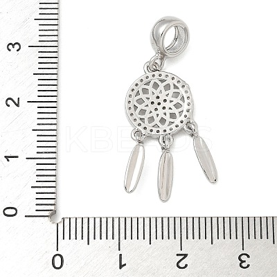 Brass Clear Cubic Zirconia Woven Web/Net with Feather European Dangle Charms KK-U050-01P-1