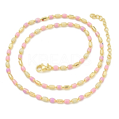 Brass Enamel Column Link Chain Necklaces NJEW-H039-04A-03G-1