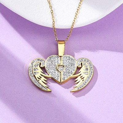 304 Stainless Steel Polymer Clay Crystal Rhinestones Openable Pendant Necklaces for Women NJEW-Z065-09G-1
