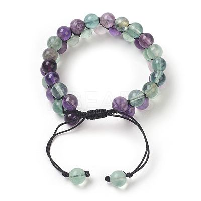 Adjustable Natural Fluorite Braided Bead Bracelets BJEW-E351-01G-1