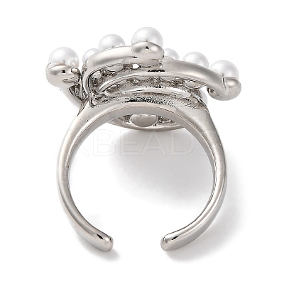 Rack Plating Flower Brass ABS Imitation Pearl Open Cuff Rings for Women RJEW-S242-08P-1