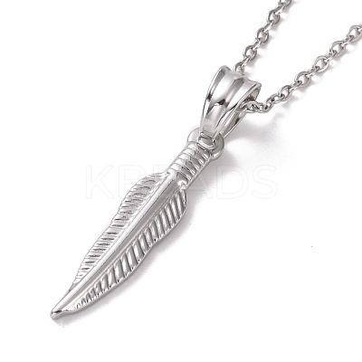 Non-Tarnish 304 Stainless Steel Feather Pendant Necklace for Women STAS-E154-15P-1