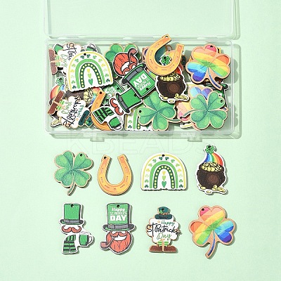 32Pcs 8 Styles St.Patrick's Day Themes Printed Wood Pendants WOOD-FS0001-43-1