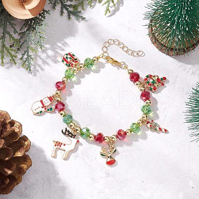 Christmas Alloy Enamel Charm Bracelets BJEW-JB12077-03-1