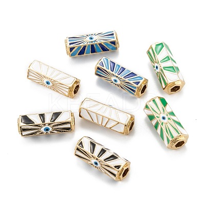 Golden Evil Eye Brass Enamel Stripe Tube Beads KK-A155-27G-1