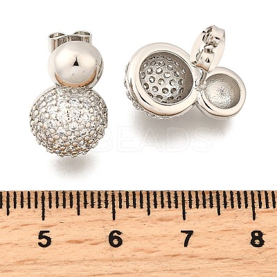 Rack Plating Brass Micro Pave Clear Cubic Zirconia Round Ball Stud Earring EJEW-H099-09P-1-1