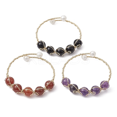 Natural & Synthetic Mixed Gemstone Round Beaded Bangle BJEW-JB09591-1