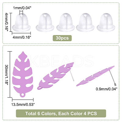 24Pcs 6 Color Iron Leaf Stud Earring Findings IFIN-PH0001-99-1