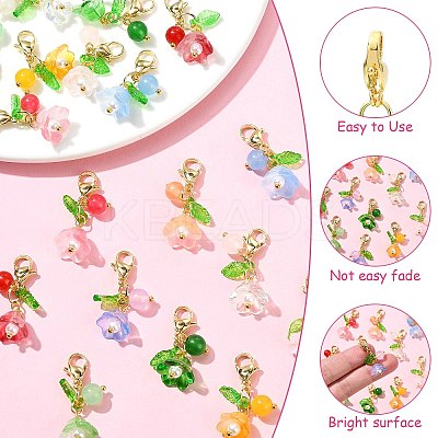 20Pcs 10 Colors Lily of the Valley Glass & Acrylic Pendant Decoration HJEW-CJ00050-1