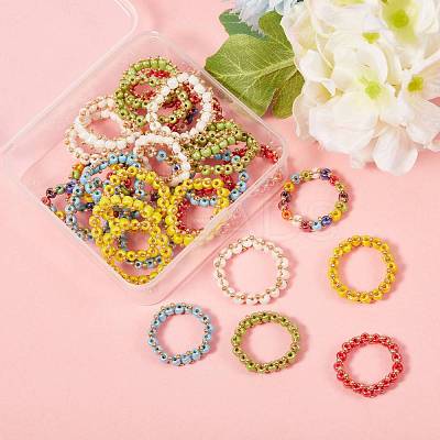 30Pcs 6 Colors Round Glass Seed Beaded Finger Rings RJEW-SZ0001-01-1
