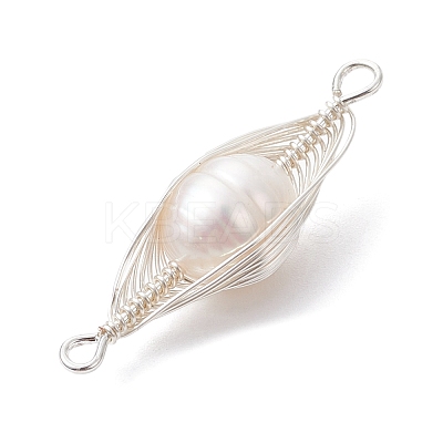 Natural Cultured Freshwater Pearl Copper Wire Wrapped Connector Charms PALLOY-JF02519-01-1