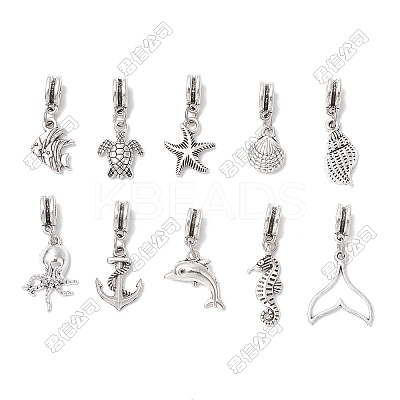 100Pcs 10 Styles Ocean Themes Tibetan Style Alloy Pendants PALLOY-FH00158-1