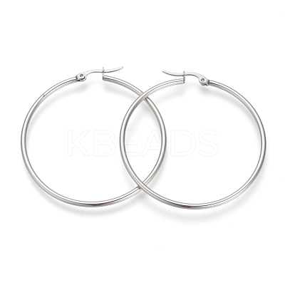 Tarnish Resistant 201 Stainless Steel Hoop Earrings X-MAK-R018-50mm-S-1