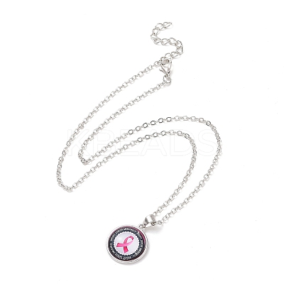Glass Flat Round Pendant Necklace with Brass Chain LS-NJEW-A003-01E-1
