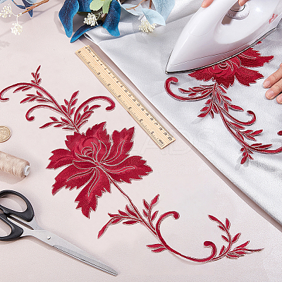Peony Polyester Embroidery Ornament Accessories PATC-WH0008-04B-1