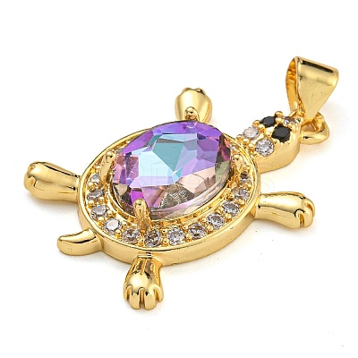 Tortoise Rack Plating Brass Micro Pave Cubic Zirconia Charms KK-G513-78A-06G-1