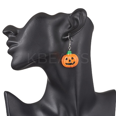 304 Stainless Steel Opaque Resin Pumpkin Dangle Earrings EJEW-JE06478-1