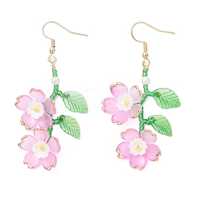Acrylic Flower Dangle Earrings EJEW-MZ00588-01-1