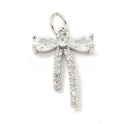 Rack Plating Brass Micro Pave Clear Cubic Zirconia Pendants KK-B093-01C-P-1