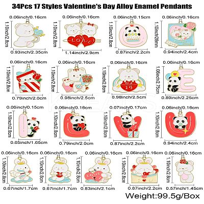 34Pcs 17 Styles Valentine's Day Alloy Enamel Pendants FIND-CJ0002-98-1