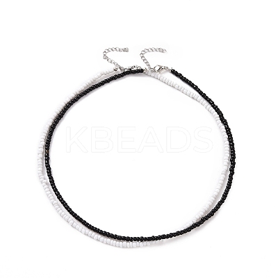 2 Pcs 2 Colors Black & White Glass Seed Beaded Necklaces Set NJEW-FZ00003-1