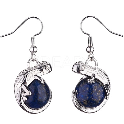 Gemstone Chameleon Dangle Earrings with Crystal Rhinestone EJEW-A092-10P-1