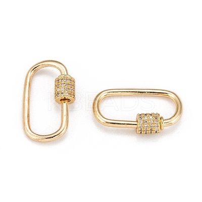 Brass Micro Pave Clear Cubic Zirconia Screw Carabiner Lock Charms ZIRC-T010-10-1