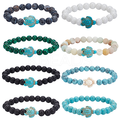 8Pcs 8 Colors Resin Tortoise Beaded Stretch Bracelets Set BJEW-AN0001-16-1