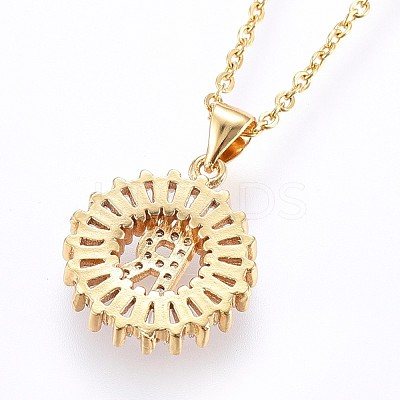 Brass Micro Pave Cubic Zirconia Initial Pendant Necklaces NJEW-H486-30G-R-1